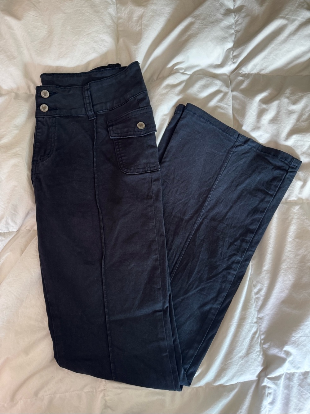 Brandy Melville Black Flare Wide-Leg Jeans with Front Utility Pocket